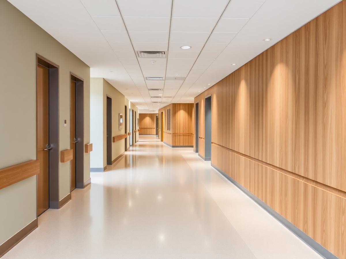 Healthcare corridor with seamless resilient flooring